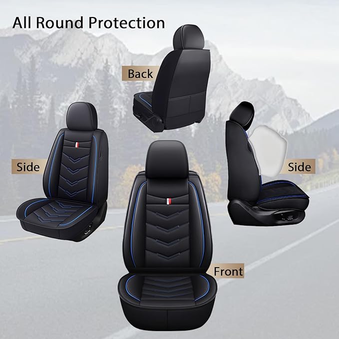 MVRVMV 5-Seat Car Seat Covers for Honda Pilot 2010-2026, Waterproof Non-Slip Wear-Resistant Leather Seat Cover (5 Seat Standard, Black-Blue)