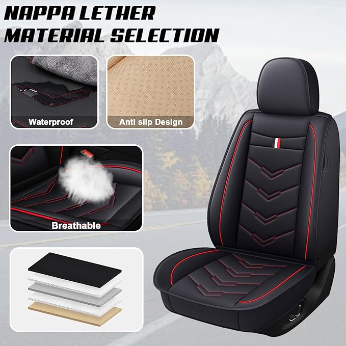 MVRVMV for Ford F-350 2010-2026 Seat Covers, Waterproof Leather Seat Cover (2 Seat Standard,Black-Red)