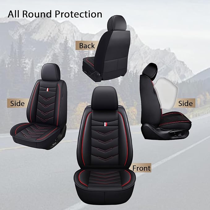 MVRVMV for Ford Bronco 2021-2026 Seat Covers, Waterproof Leather Seat Cover (2 Seat Standard,Black-Red)