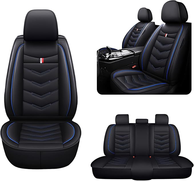MVRVMV 5-Seat Car Seat Covers for Ford Explorer 2012-2026, Waterproof Non-Slip Wear-Resistant Leather Seat Cover (5 Seat Standard, Black-Blue)