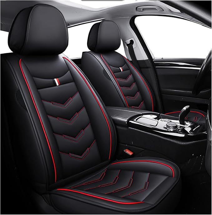 MVRVMV for Ford Bronco 2021-2026 Seat Covers, Waterproof Leather Seat Cover (2 Seat Standard,Black-Red)