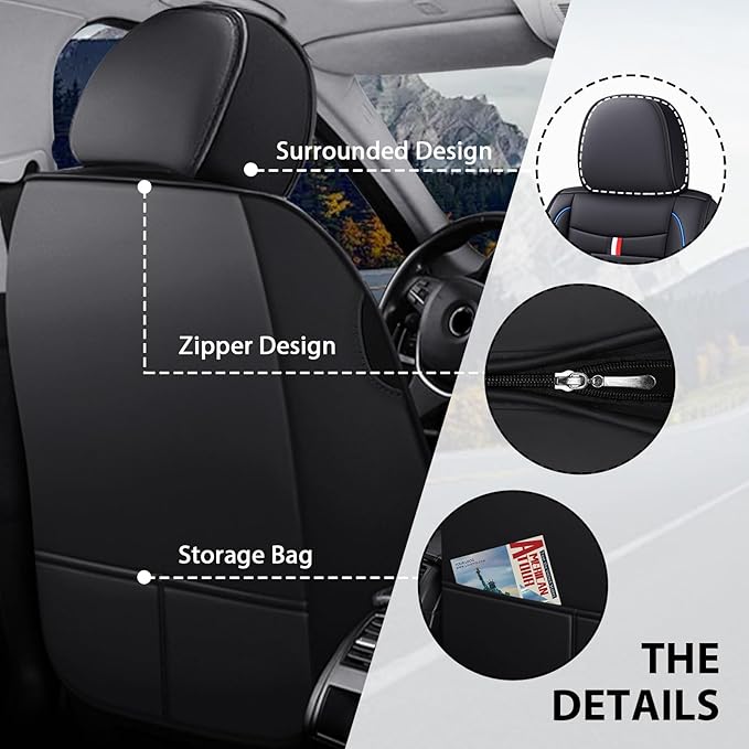 MVRVMV 5-Seat Car Seat Covers for Ford Explorer 2012-2026, Waterproof Non-Slip Wear-Resistant Leather Seat Cover (5 Seat Standard, Black-Blue)