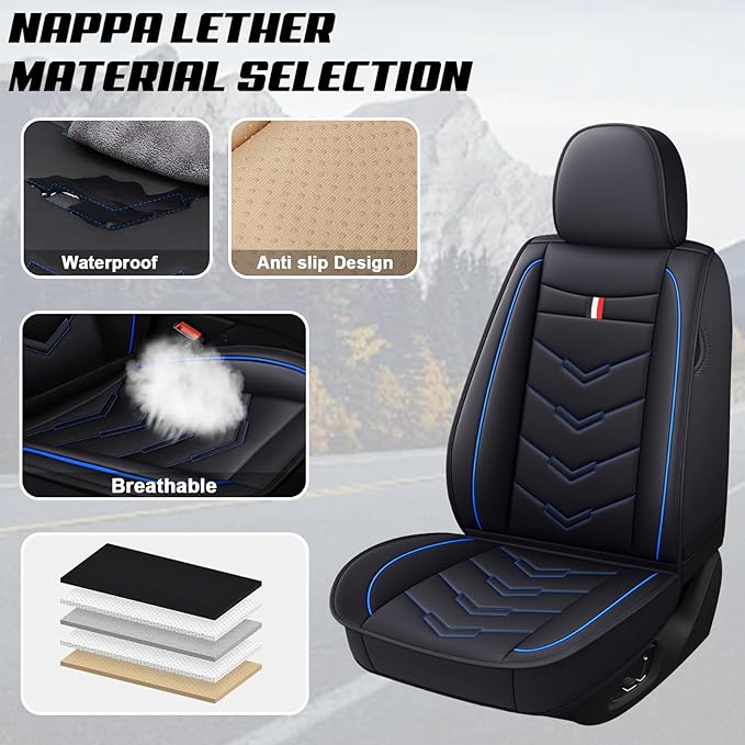 MVRVMV 5-Seat Car Seat Covers for Ford Explorer 2012-2026, Waterproof Non-Slip Wear-Resistant Leather Seat Cover (5 Seat Standard, Black-Blue)