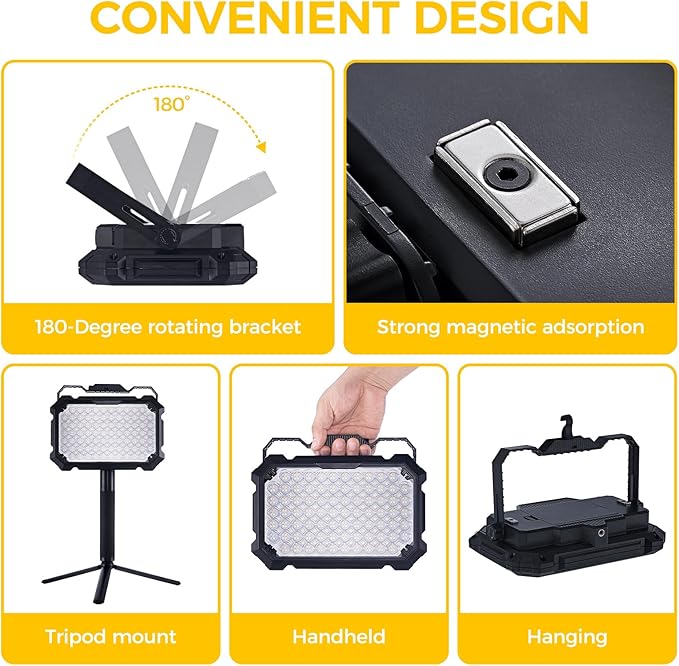 300W LED Solar Work Light Rechargeable, 8000LM LED Solar Camping Lantern, Portable Camping Lights, 4 Light Modes, IP67 Waterproof Tent Lights for Power Outages, Emergency, Hiking, Car Repair