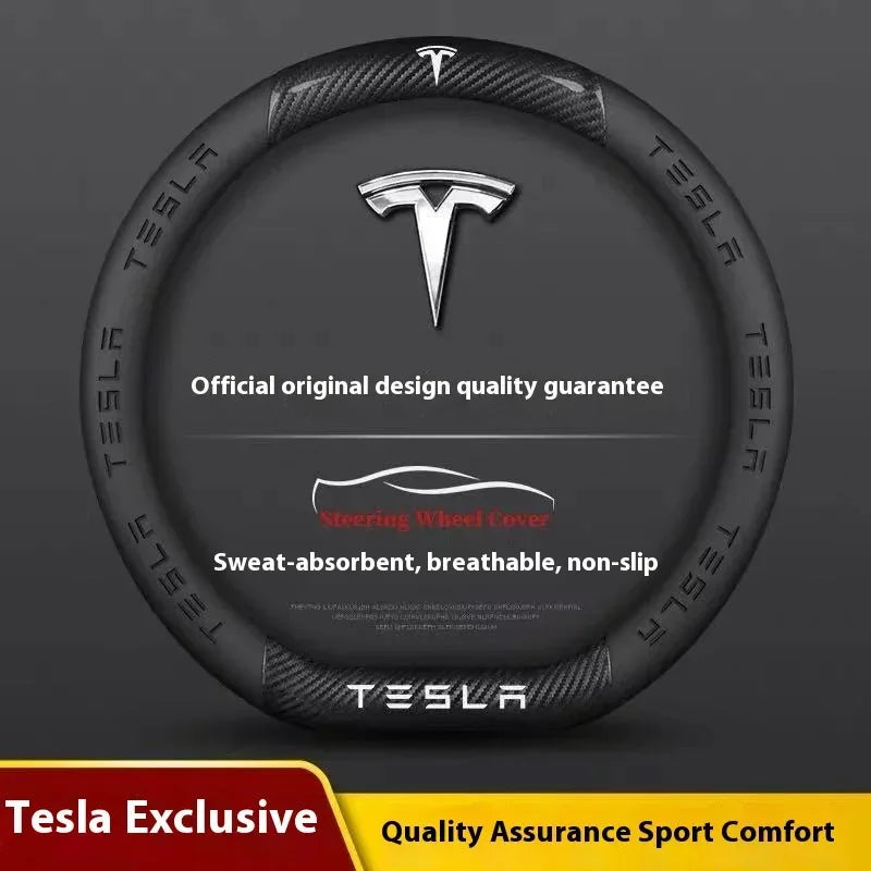 Tesla Carbon Fiber Leather Steering Wheel Cover